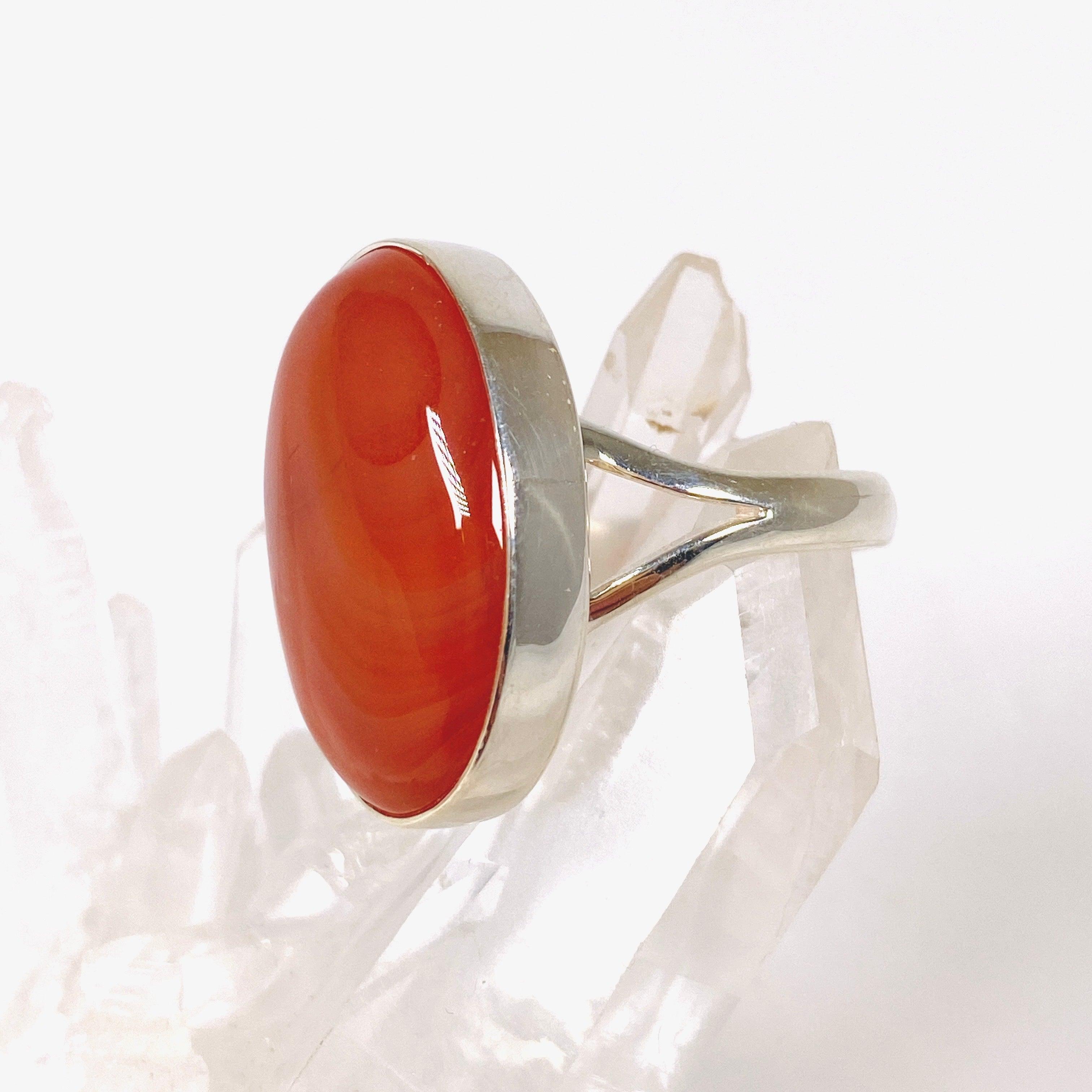 Natural Carnelian Oval Ring - Size 9 Sterling Silver Gemstone Jewelry KRGJ2861 | Elegant Gift for Women, Birthday & Anniversary Present