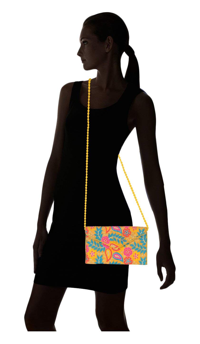 SHUBHANGI COLLECTIONS Women's Yellow Embroidered Sling Bag - Fashion Crossbody Purse for Women, Trendy Handbag for Daily Use, Work, Travel & Shopping