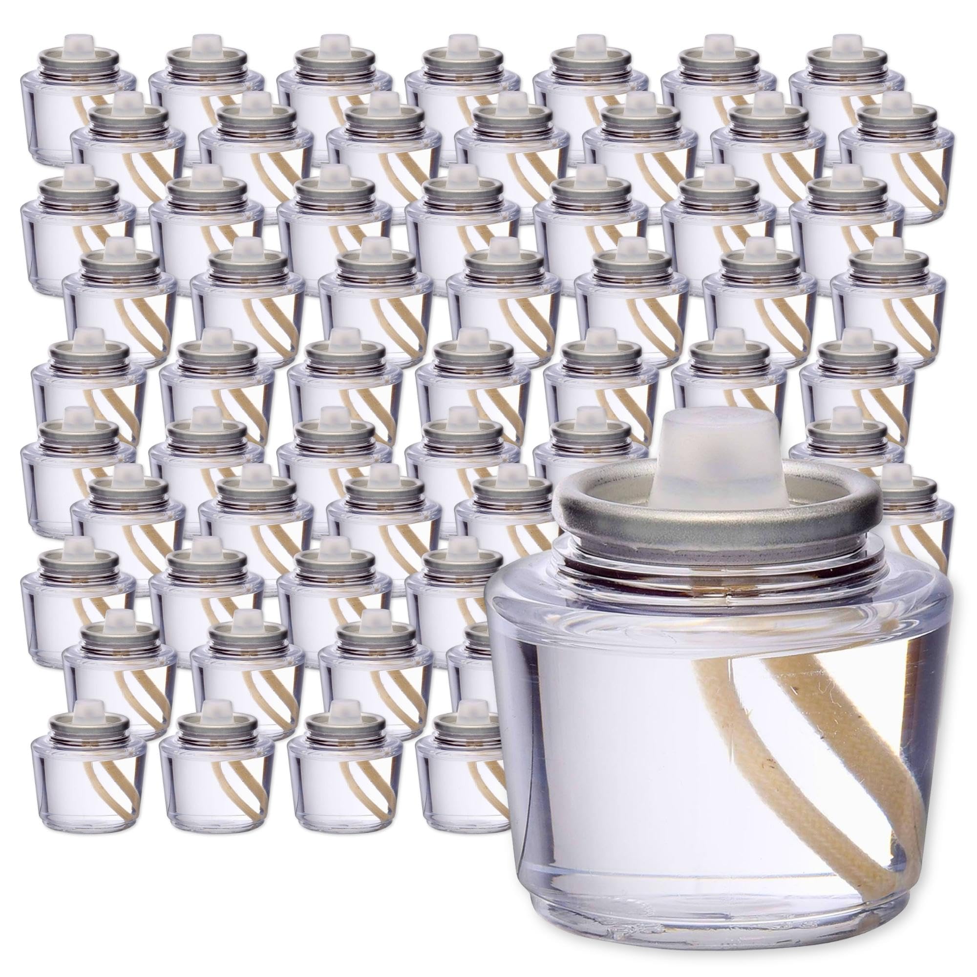 Hollowick Disposable Liquid Candles - 12 Hour Long-Lasting Clear Fuel Oil - 144 Pack for Glass Votive Tealight Holders - Perfect for Wedding Centerpieces, Restaurant Table Decor & Romantic Ambiance Lighting - Child Resistant Safety Closures