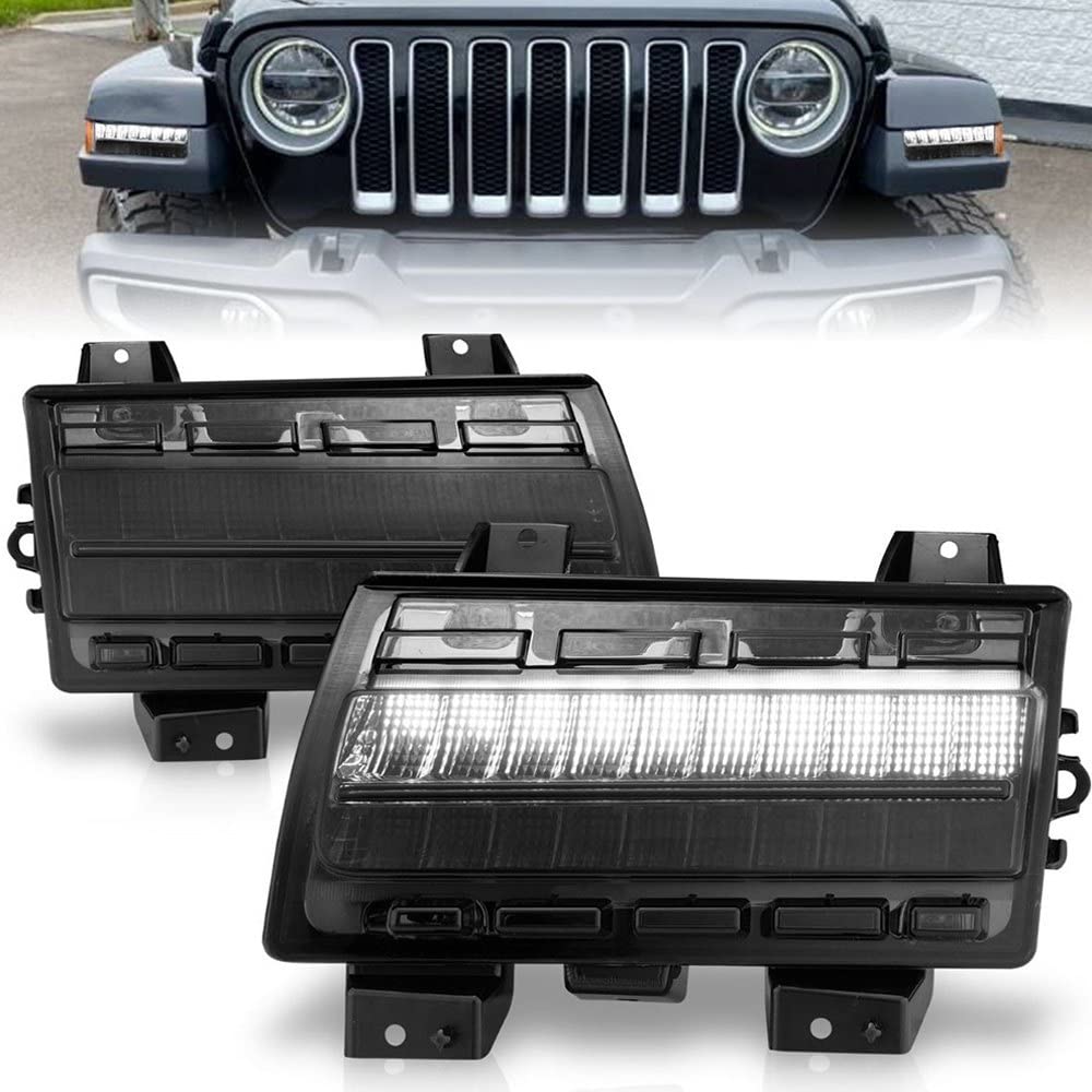 ANZO (511088) LED Side Marker Lights for 2018-2021 Jeep Wrangler & 2020+ Jeep Gladiator - Smoked Lens with Sequential Turn Signal - Off-Road Lighting Upgrade for Enhanced Visibility & Style