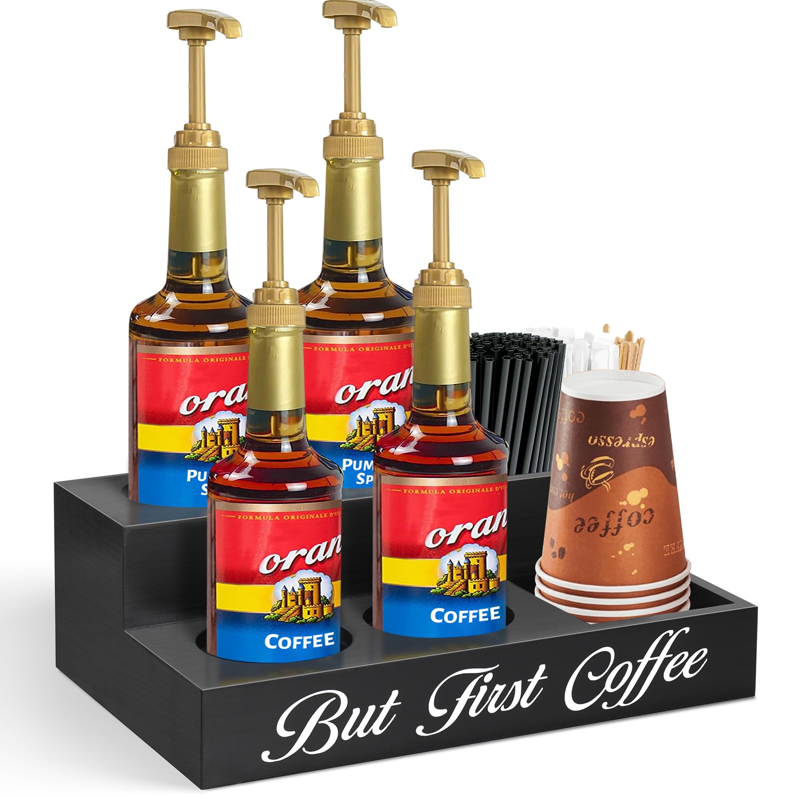 Rustic Wooden Coffee Station Organizer - Syrup & Pod Holder, Countertop Pantry Organizer for Farmhouse Coffee Bar Decor | Perfect for Kitchen, Dining Room & Coffee Shop Décor