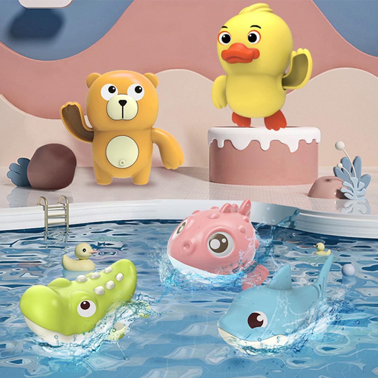 UPKOCH 15 Pcs Baby Bath Toys Set - Floating Crocodile & Animal PVC Shower Toys for Toddlers | Fun Bathtime Learning & Sensory Play for Infants