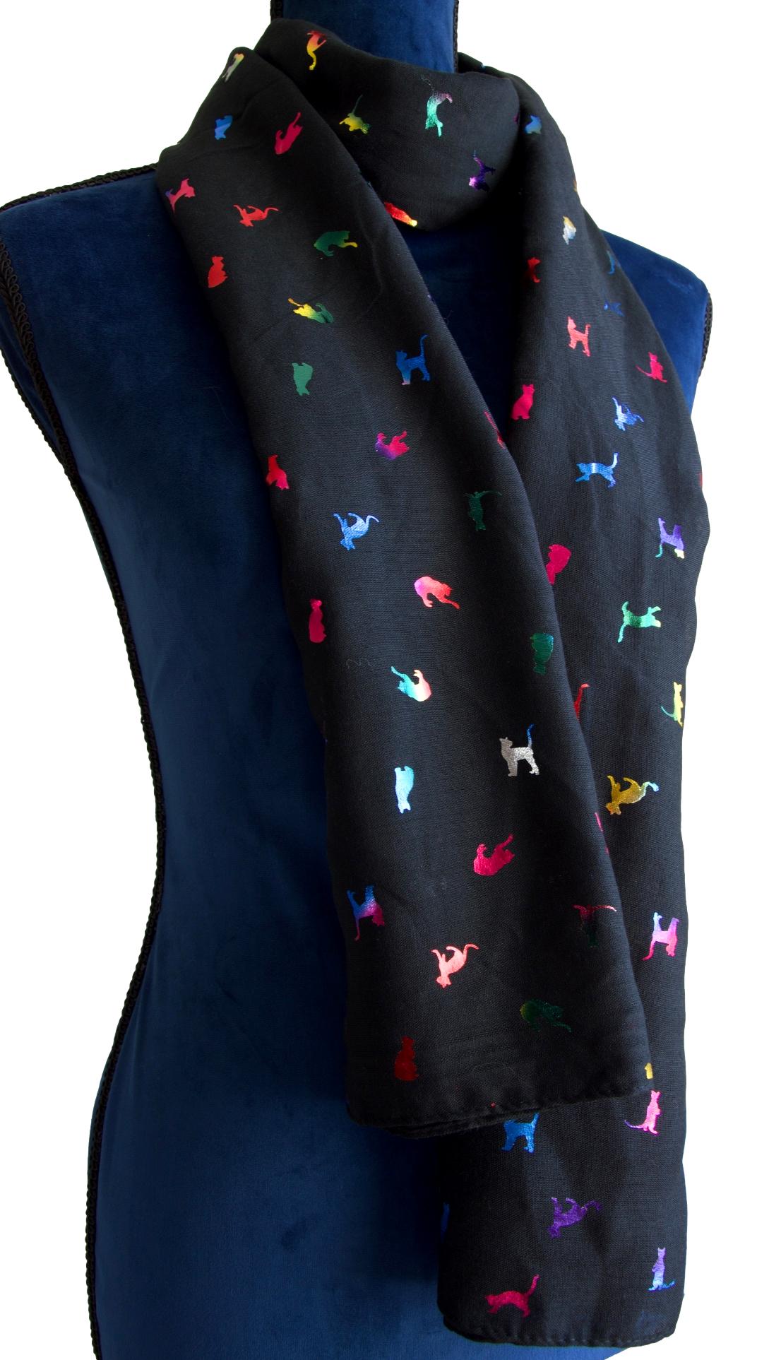 Stylish Multicolor & Black Biccari Cat Print Foil Scarves Gift Set - Perfect for Women's Fashion Accessories, Party Outfits & Holiday Gifts