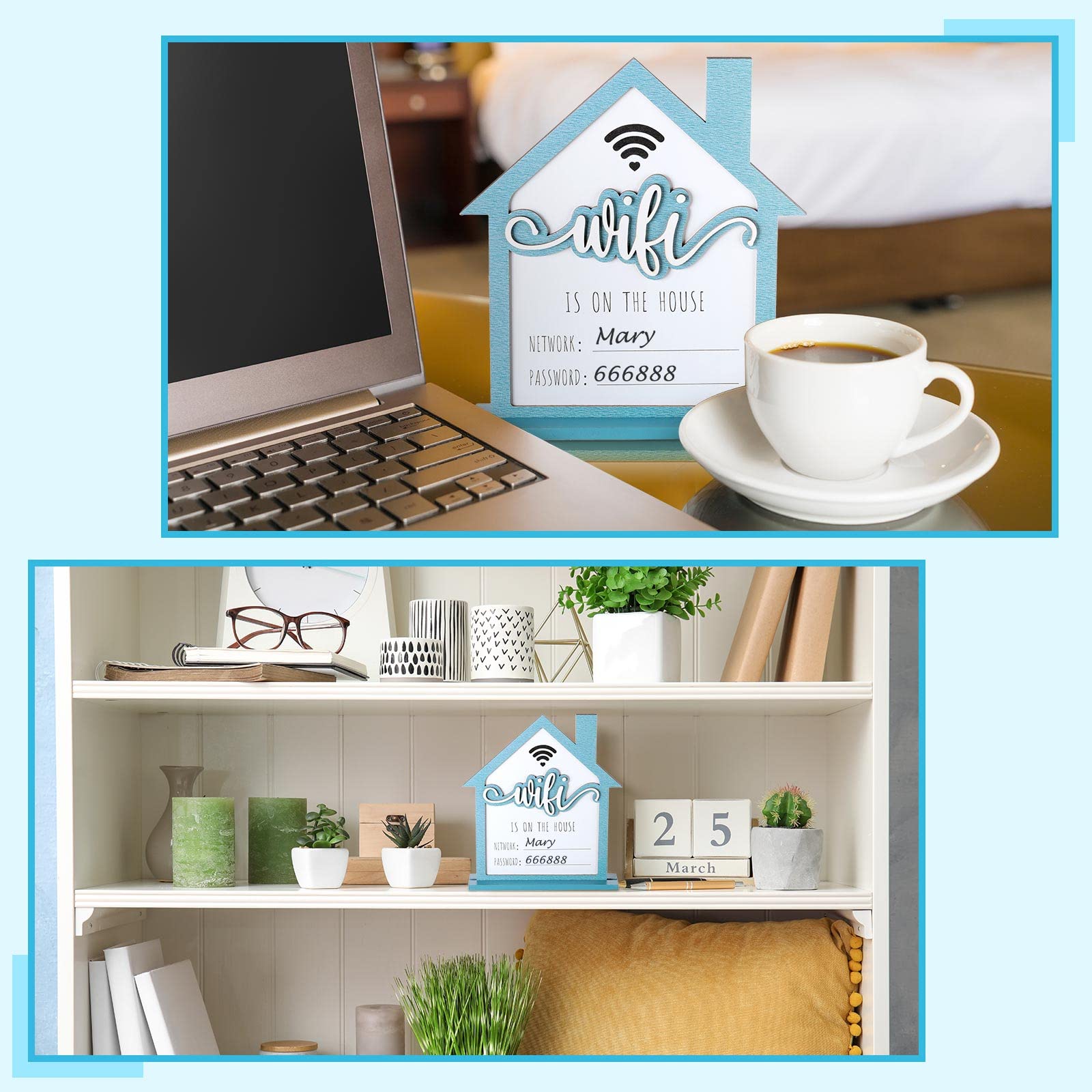 Farmhouse Wooden WiFi Password Sign with Erasable Board & Pen - Rustic Home & Office Decor for Easy Guest Access - Perfect for Coffee Shops, Restaurants, and Airbnb Rentals