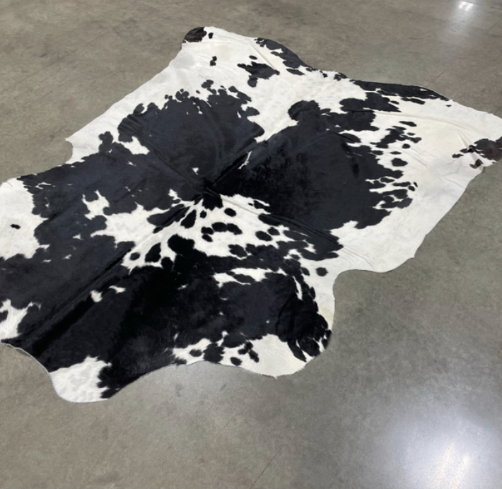 Premium Black and White Cowhide Rug - Natural Leather Hide for Home Decor, Western Style, and Bohemian Interior Design - Perfect for Living Room, Bedroom, or Office Floor Covering
