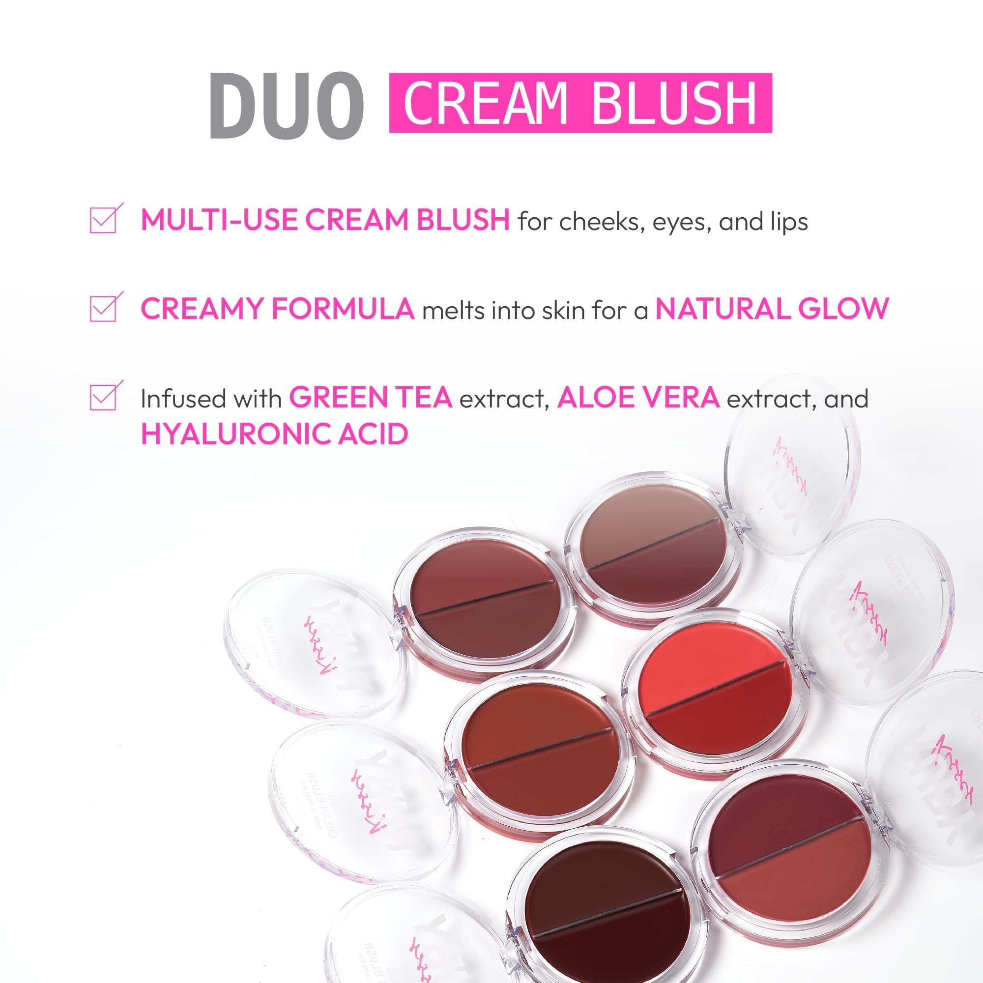 Ruby Kisses Duo Cream Blush - Long-Lasting, Buildable & Blendable Cheek, Lip & Eye Makeup with Green Tea, Aloe Vera & Hyaluronic Acid - Natural-Looking Flush for Day & Night Wear