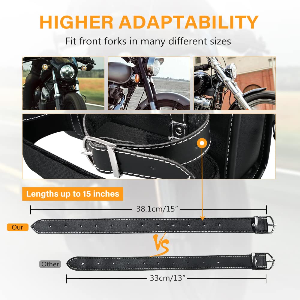 Premium PU Leather Motorcycle Fork Bag - Universal Waterproof Handlebar Tool Bag with Reinforced Straps for Harley, Cruiser & Touring Bikes - Large Black Saddle Bag for Road Trips & Daily Commuting