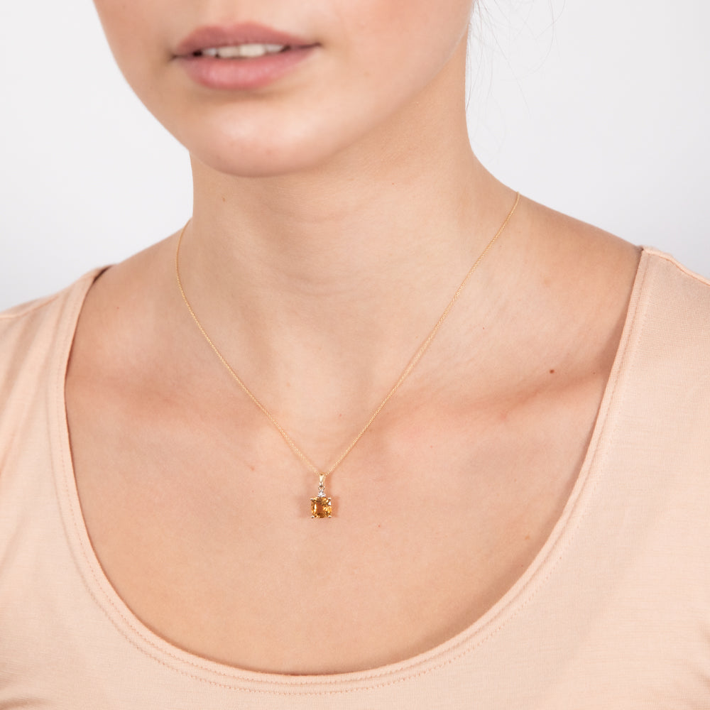 9ct Yellow Gold 1.4ct Citrine and Diamond Pendant Necklace with 45cm Chain - Elegant Jewelry Gift for Women, Perfect for Weddings, Anniversaries & Special Occasions