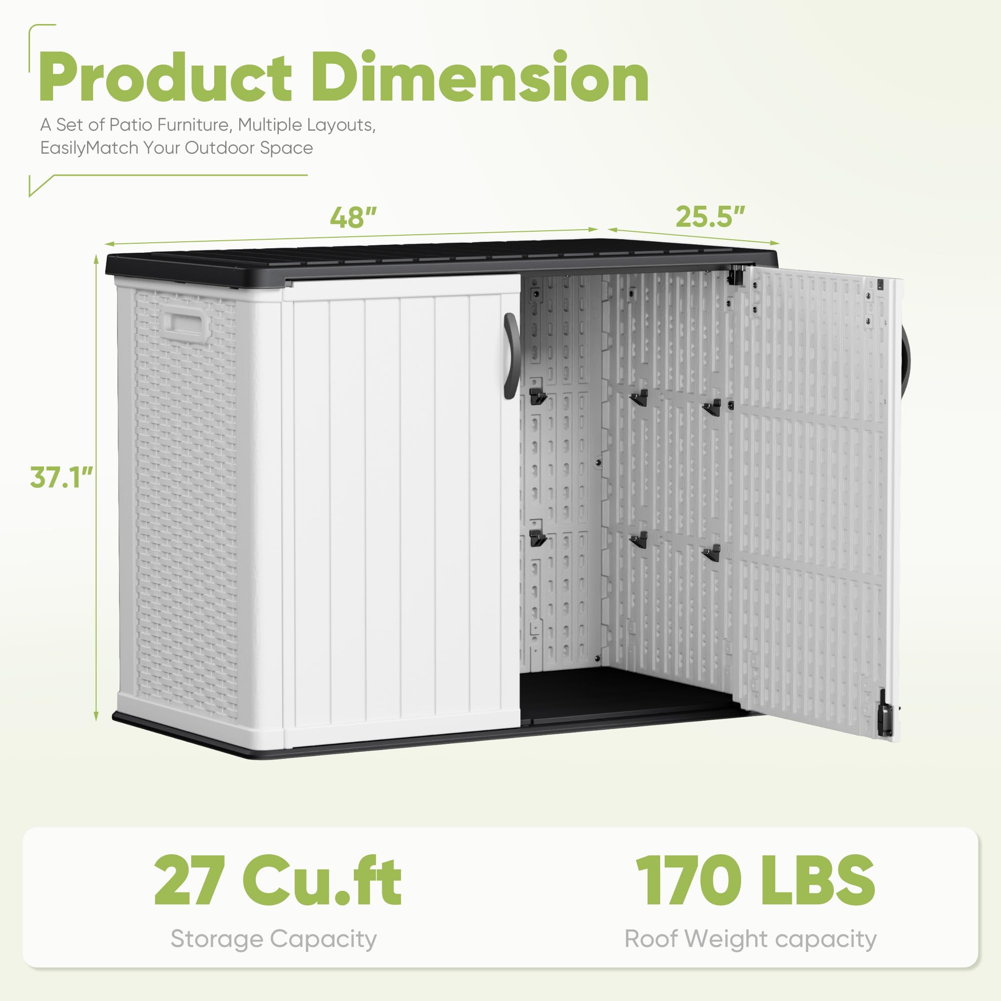 Devoko 26 Cu Ft Outdoor Storage Cabinet with Lockable Doors - Waterproof Horizontal Storage Shed for Patio, Garden Tools, Cushions & Accessories (White) | Perfect for Backyard, Garage & Poolside Organization
