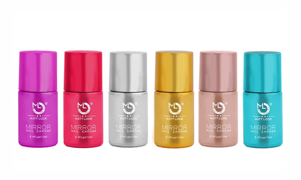 Mattlook Shine Like Mirror Nail Chrome Polish - Vibrant Red-A (Pack of 2, 24ml) for Salon-Quality Manicures & Party Nail Art