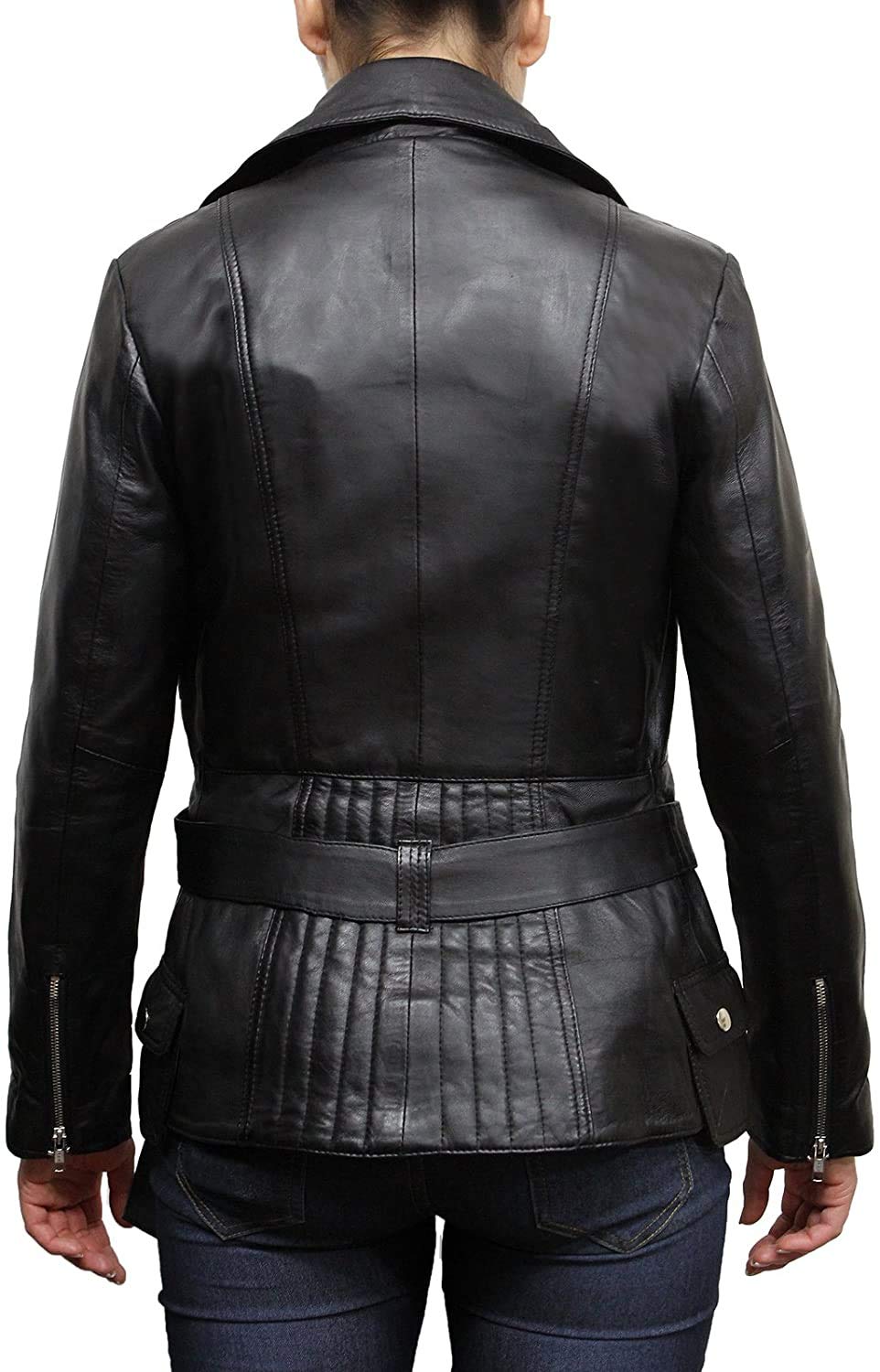 BRANDSLOCK Women's Classic Genuine Leather Biker Jacket - Stylish Motorcycle Outerwear for Riding, Night Out & Casual Wear