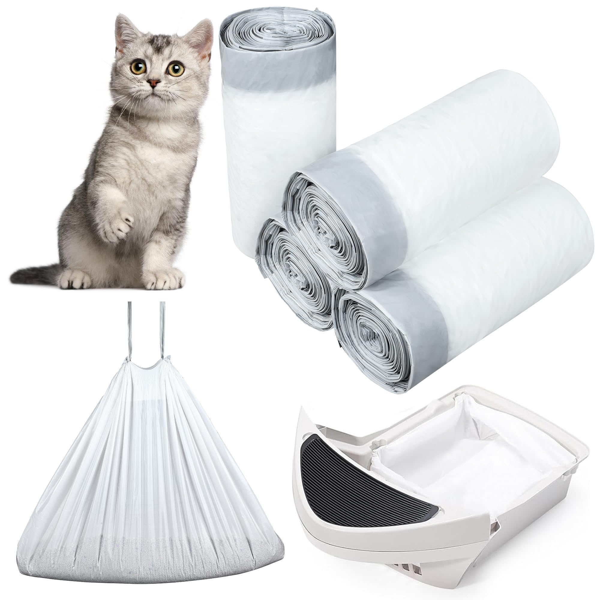 80 Pack Self-Cleaning Cat Litter Box Liners - Drawstring Waste Bags for Automatic Litter Boxes | Durable, Leak-Proof & Easy Cleanup | Perfect for ScoopFree, LitterMaid & Other Self-Cleaning Systems | Keep Your Home Fresh & Odor-Free