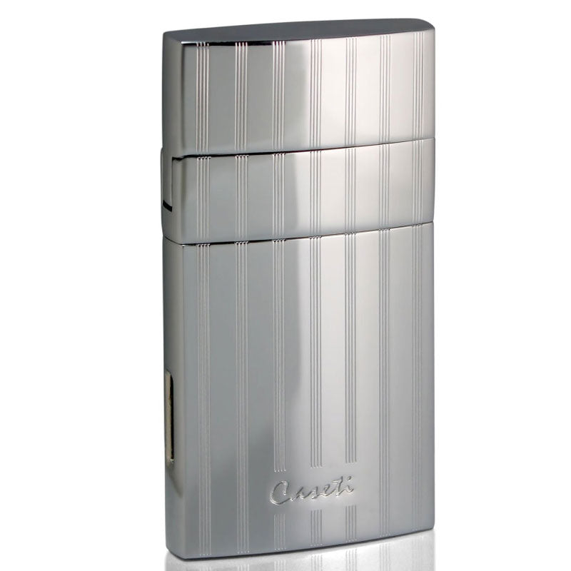 Premium Caseti Troy Polished Chrome Single Flame Torch Lighter - Windproof Refillable Butane Lighter for Cigars, Candles & Outdoor Use