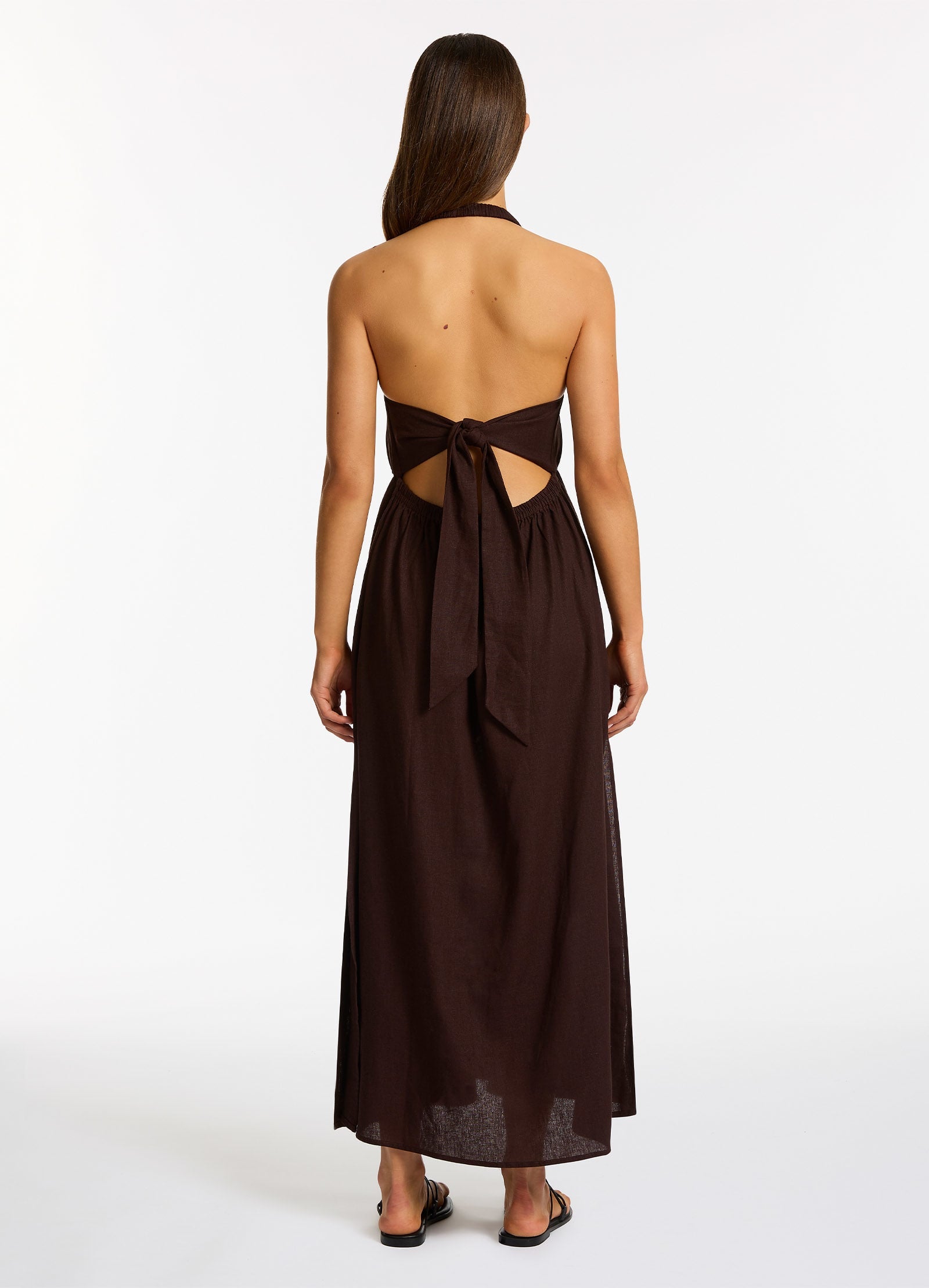 Dahlia Palm Embroidered Maxi Dress in Chocolate - Elegant Floral Summer Beach Dress for Women, Perfect for Vacation, Wedding Guest & Boho Chic Outfits