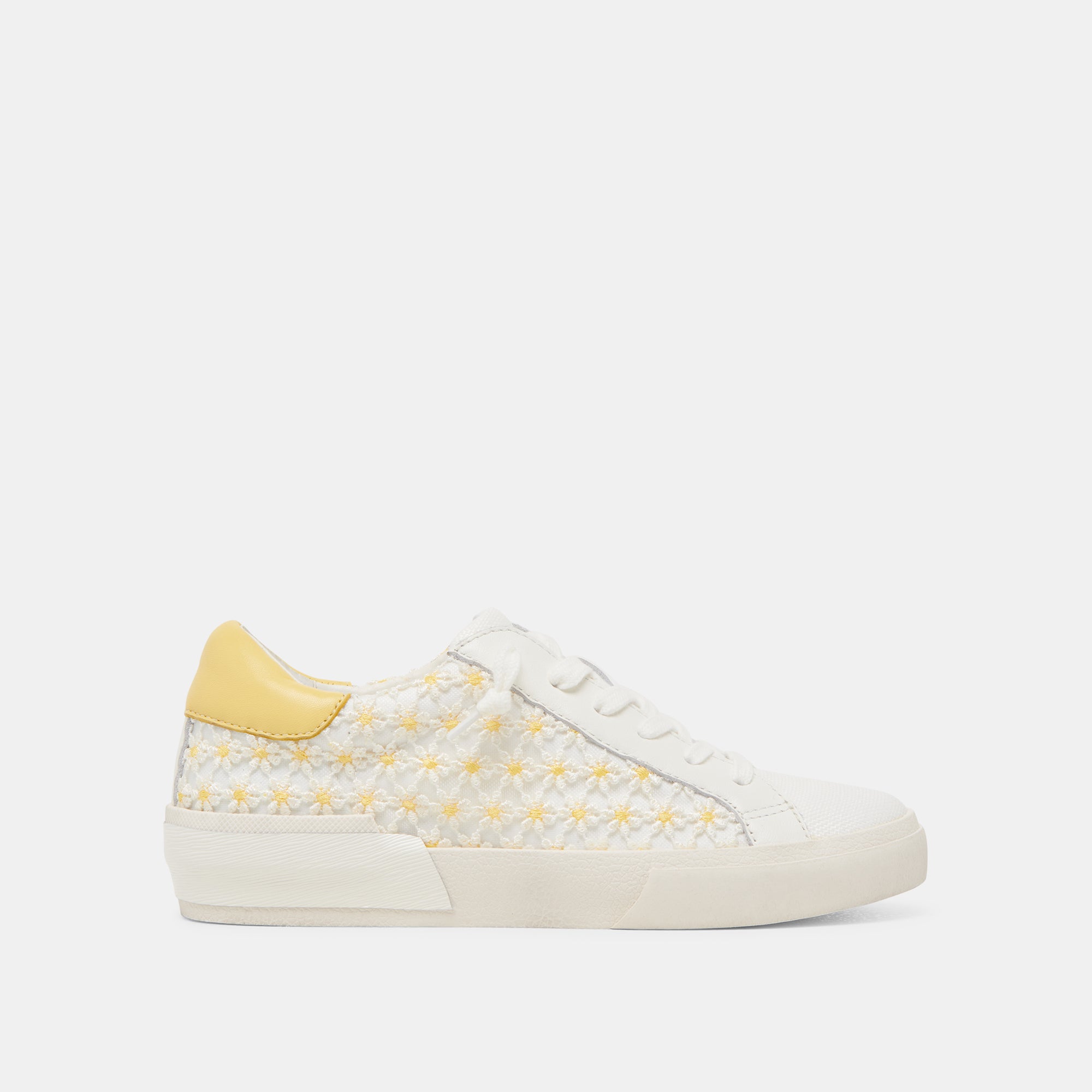 ZINA Floral Sneakers for Women - White & Yellow Floral Mesh Fashion Shoes - Comfortable Walking & Casual Outfit Pairing