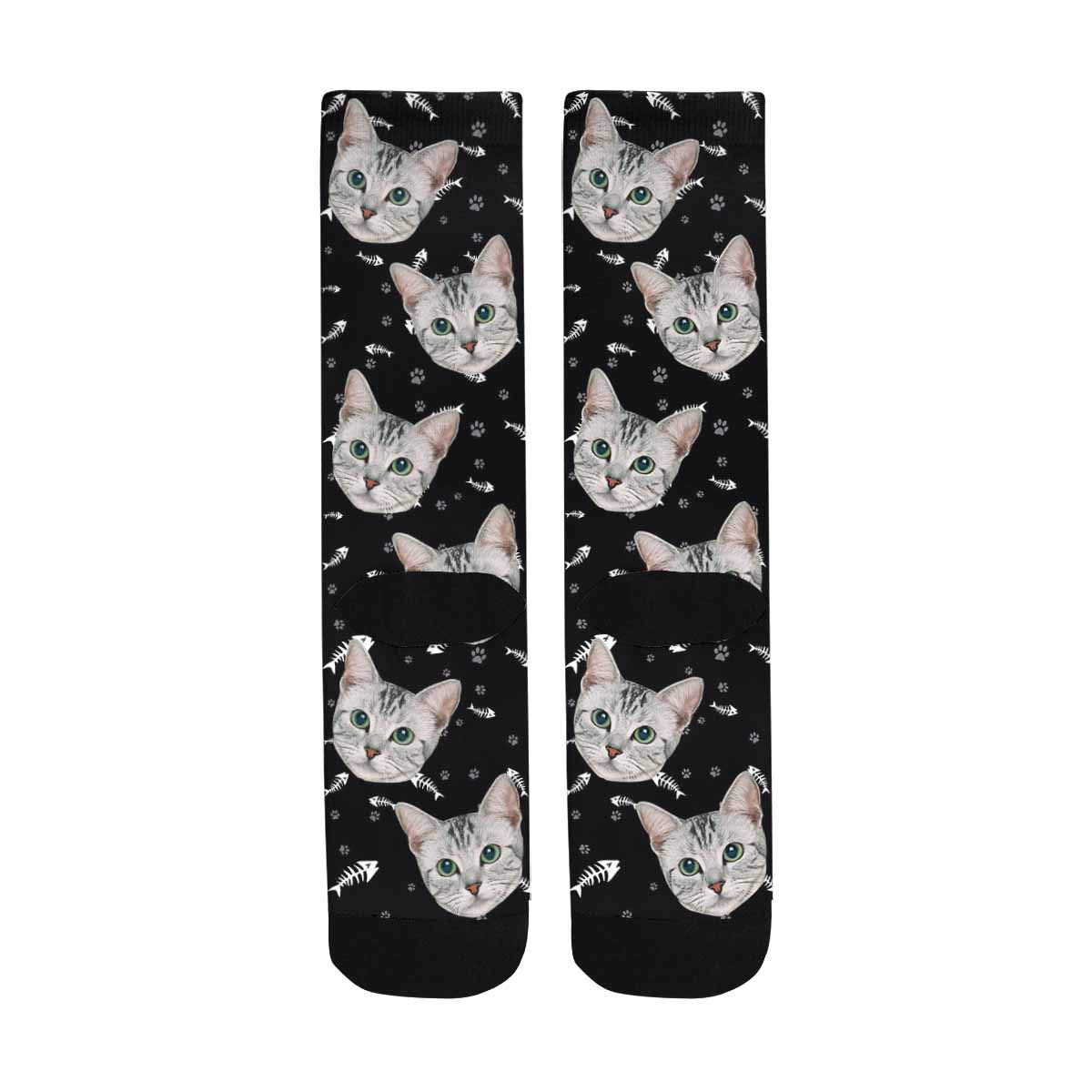 Custom Photo Socks - Personalized Cat Lover Crew Socks (Unisex) | Turn Your Photo into Unique Blue Socks | Perfect Gift for Pet Lovers & Birthday Presents