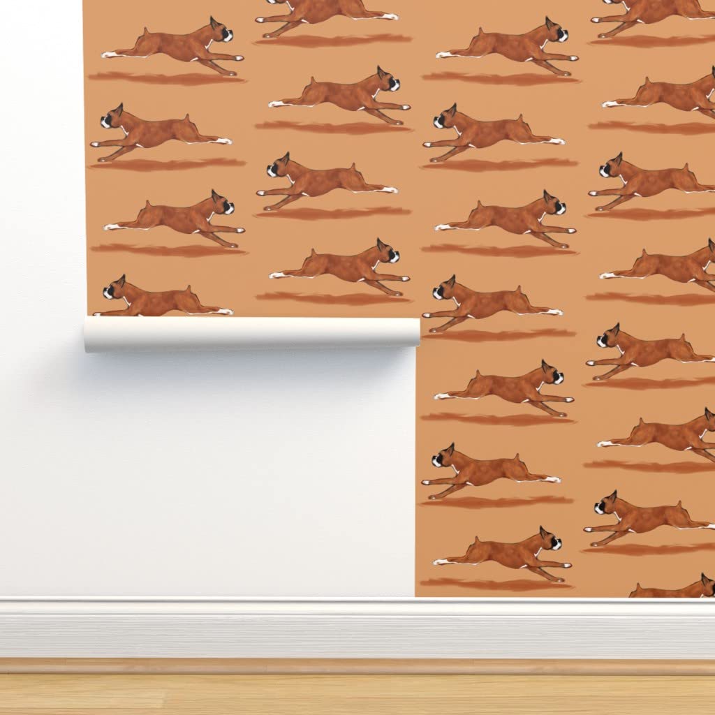 Removable Wallpaper Swatch - Brown Tan Running Boxer Dog Pattern | Pet Nursery Decor | Custom Pre-Pasted Peel & Stick Wallpaper by Spoonflower | Perfect for Kids Room, Nursery, Pet Lover Home Decor