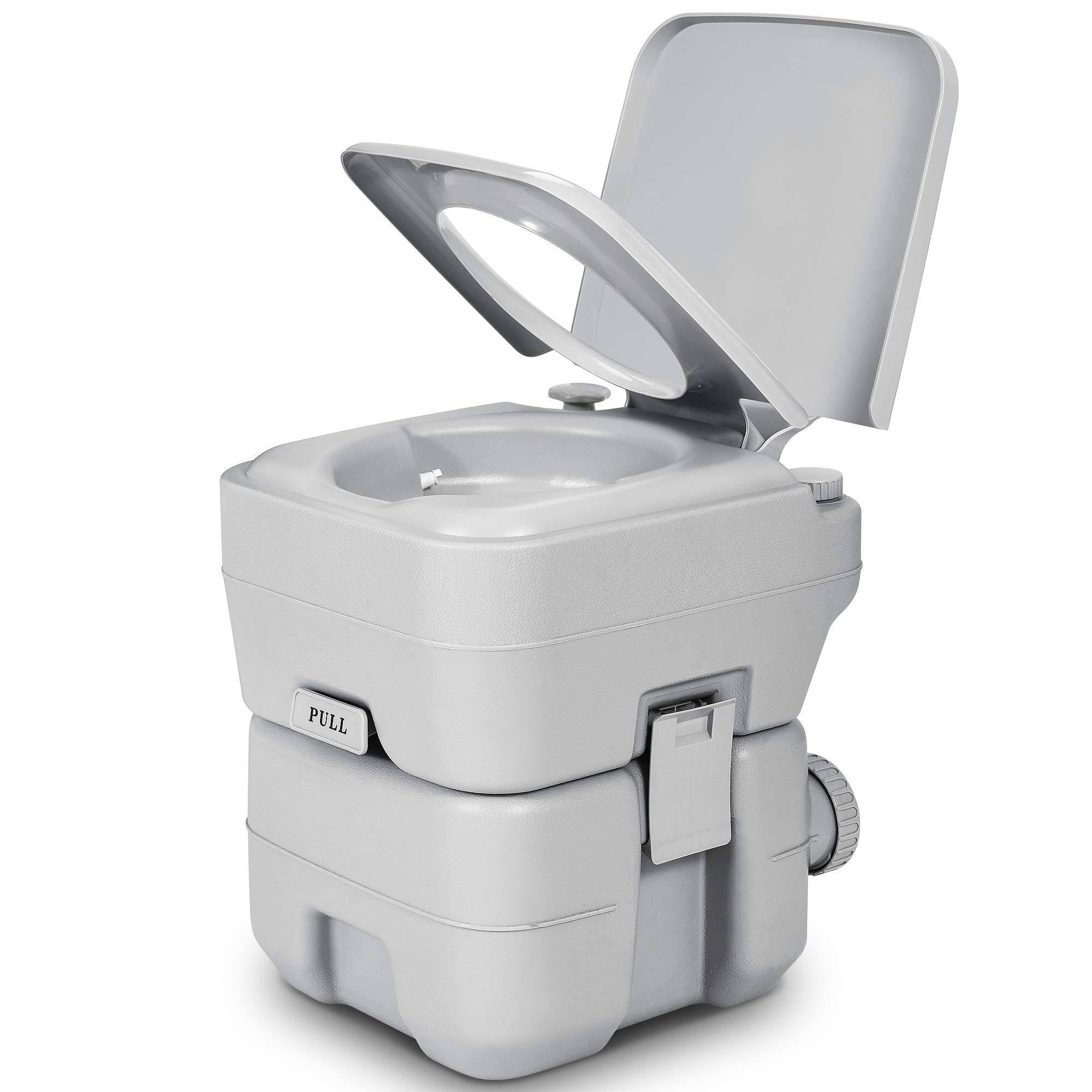 YITAHOME 5.3 Gallon Portable Travel Toilet with Double Outlet Water Spout & Handle Flush Pump - Detachable Water Tank for Camping, Boating, Hiking, RV Trips | Compact & Lightweight for Outdoor Adventures