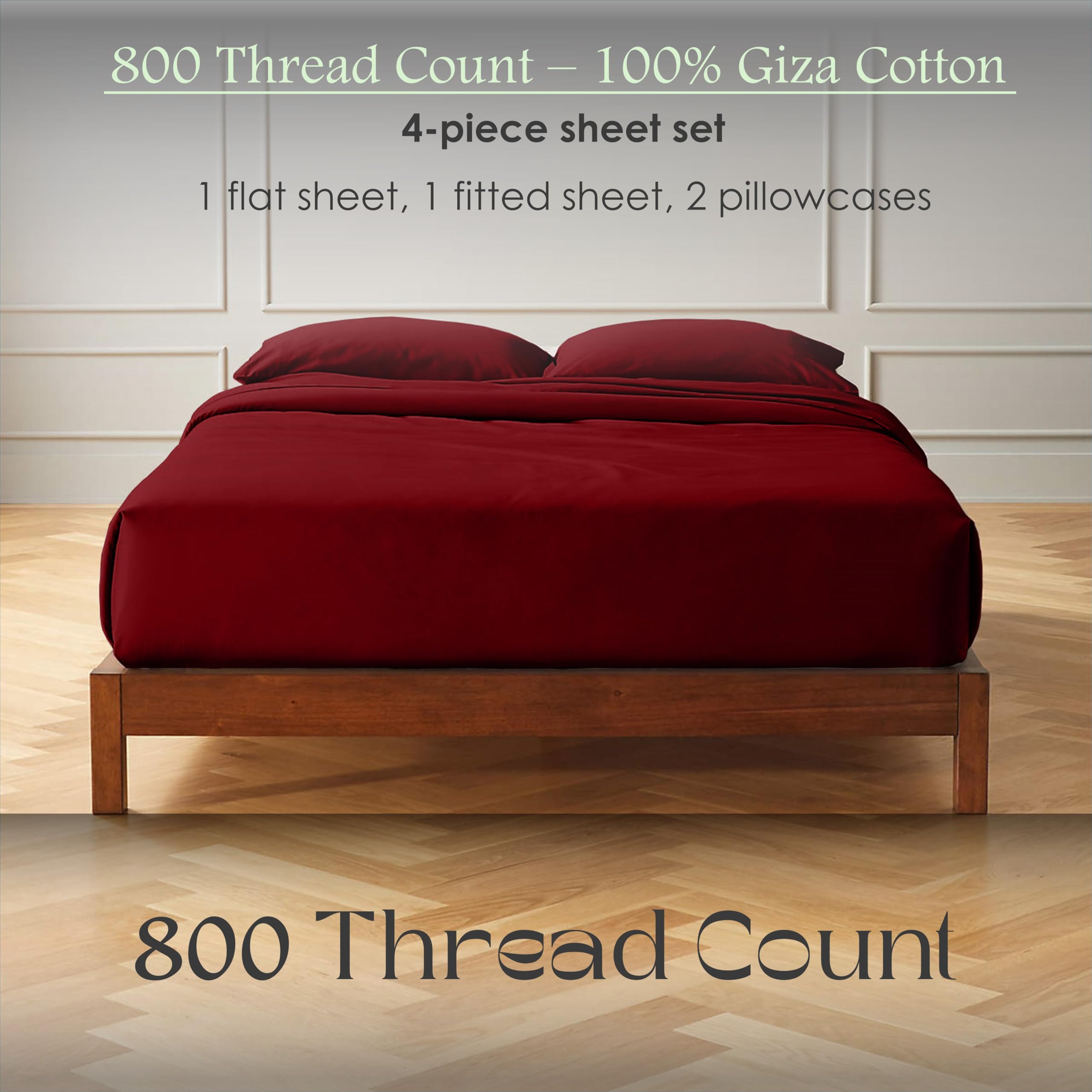 Luxury Queen XL Giza Cotton Sheet Set - 16-Inch Deep Pocket Fitted Sheets, 800 Thread Count Egyptian Cotton Bedding - Burgundy Red for Hotel-Style Comfort (Perfect for Master Bedrooms, Guest Rooms & Luxury Home Decor)
