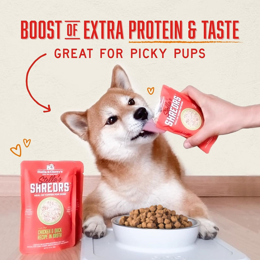 Premium Stella's Shredrs Chicken & Salmon Recipe in Broth Dog Food Pouches - Grain-Free Wet Dog Food for Small & Large Breeds - Perfect for Travel, Training & Mealtime Toppers