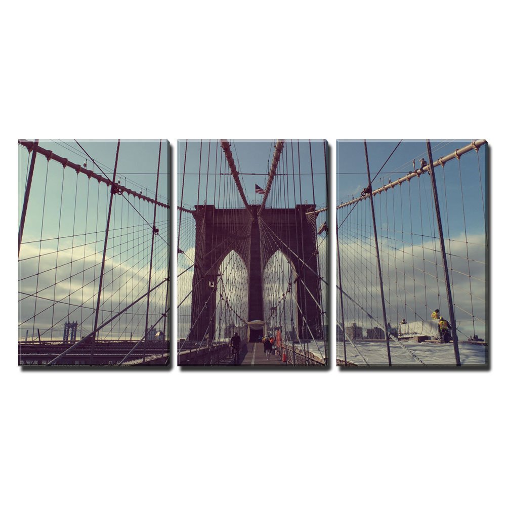 Wall26 - 3 Piece Canvas Wall Art Print of Brooklyn Bridge New York City - Modern Framed Home Decor Ready to Hang - 24x36 Inches Trio Panels - Perfect for Living Room, Bedroom & Office Decor