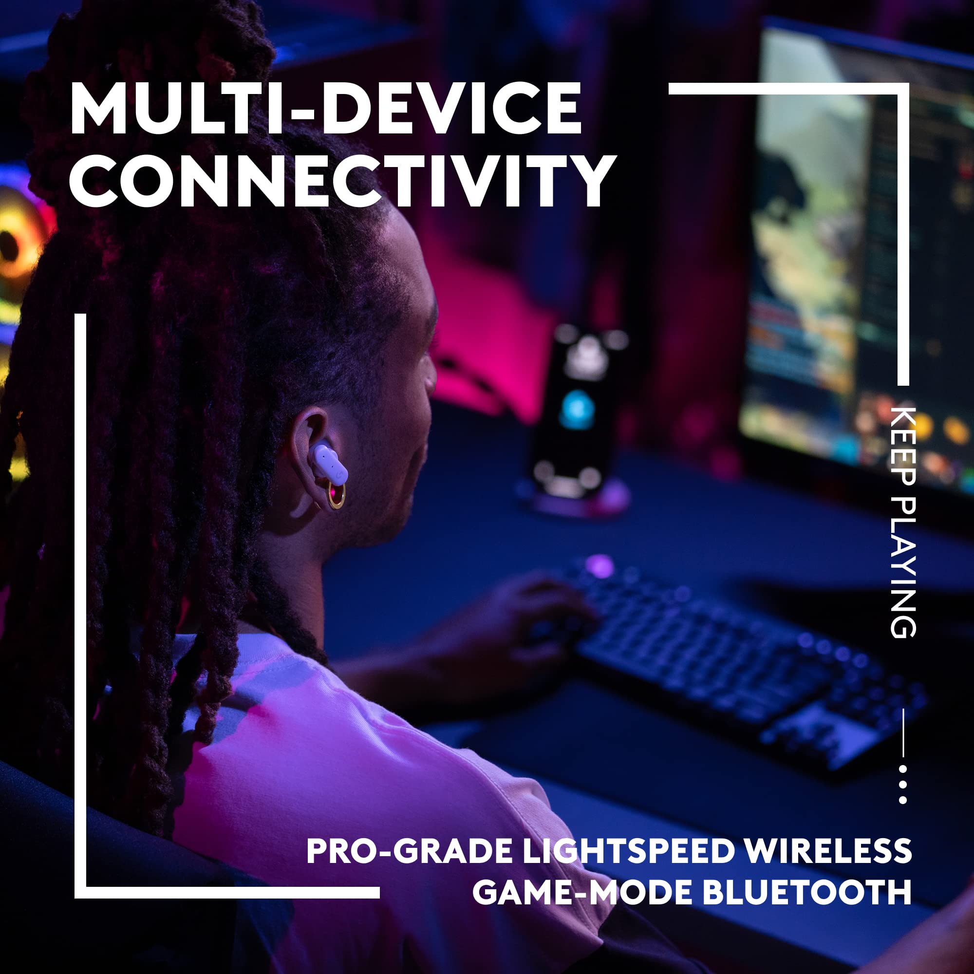 Logitech G FITS True Wireless Gaming Earbuds with Custom Moulded Fit - LIGHTSPEED & Bluetooth Connectivity, 4 Beamforming Mics for PC, Mac, PS5, PS4, Mobile & Nintendo Switch (White) - Perfect for Competitive Gaming, Streaming & Mobile Entertainment