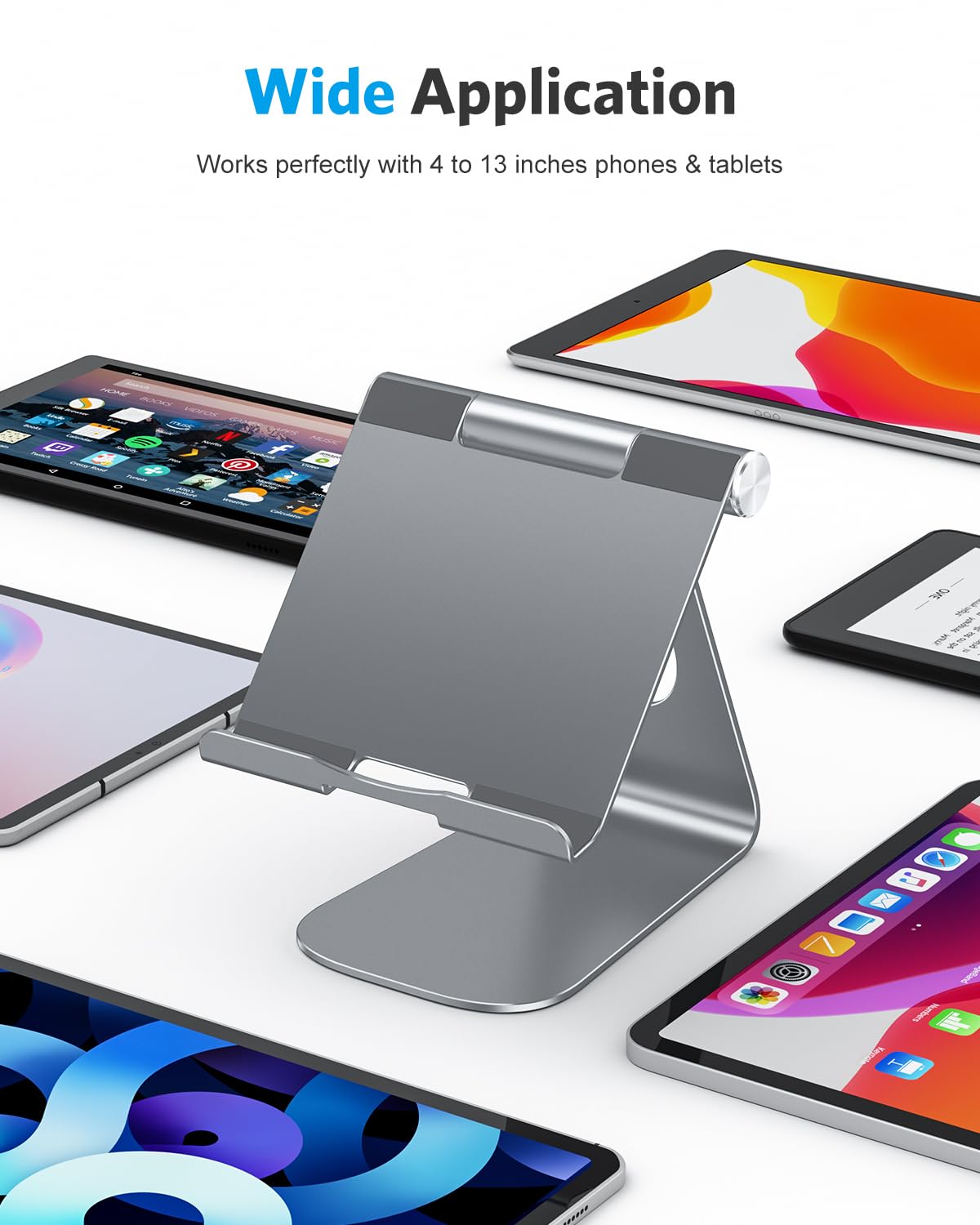 OMOTON Adjustable Aluminum Tablet Stand Holder - Compatible with iPad Air/Mini, iPad 10.2, iPad Pro 11/12.9, Samsung Galaxy Tab & More (Up to 12.9