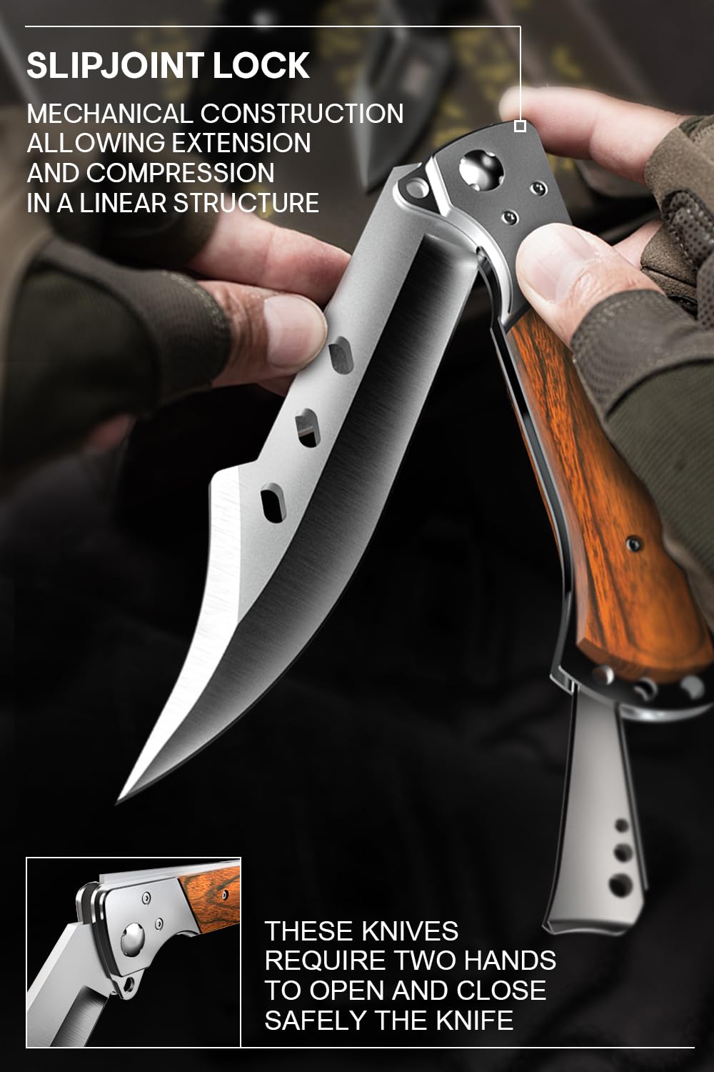 Grand Way Long Blade Folding Knife - Sharp Tactical Survival Knife for Hunting, Hiking & Camping - Rosewood Handle Foldable Large Knife for Men & Women - Perfect for Outdoor Adventures, Survival Kits & Gift Giving (Model 4172)