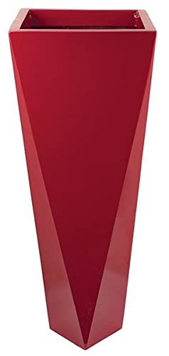 36 Inch Tall Square Planter - Glossy Red Outdoor Flower Pot for Patio, Garden, and Home Decor - Modern Large Plant Container for Indoor and Outdoor Use