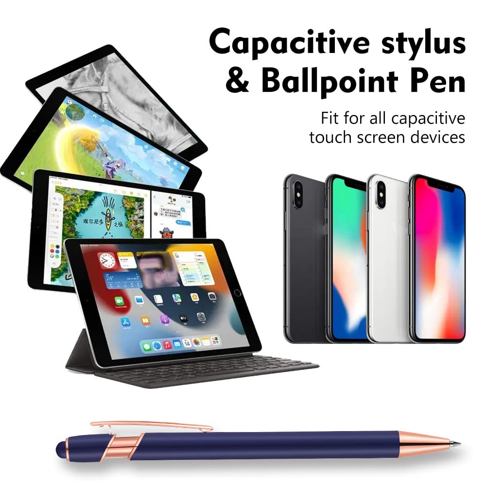 12-Pack 2-in-1 Stylus Ballpoint Pens with 1.0mm Black Ink - Metal Touch Screen Stylus & Writing Pen (Rose Gold & Black) Includes 12 Refills - Perfect for iPad, Tablet, Smartphone Note-Taking & Signing Documents