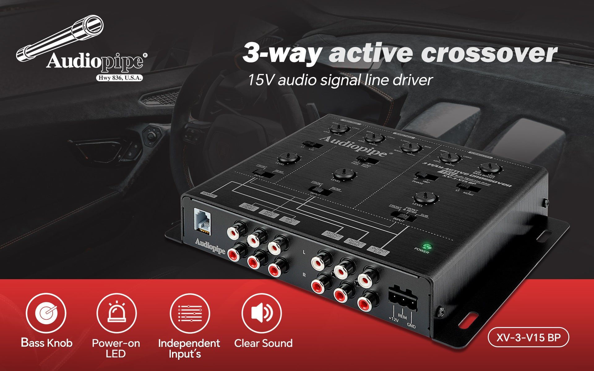 3-Way Active Crossover with Bandpass Filter for Car Audio Systems - XV-3-V15BP - Perfect for Home Theater & Professional DJ Setups