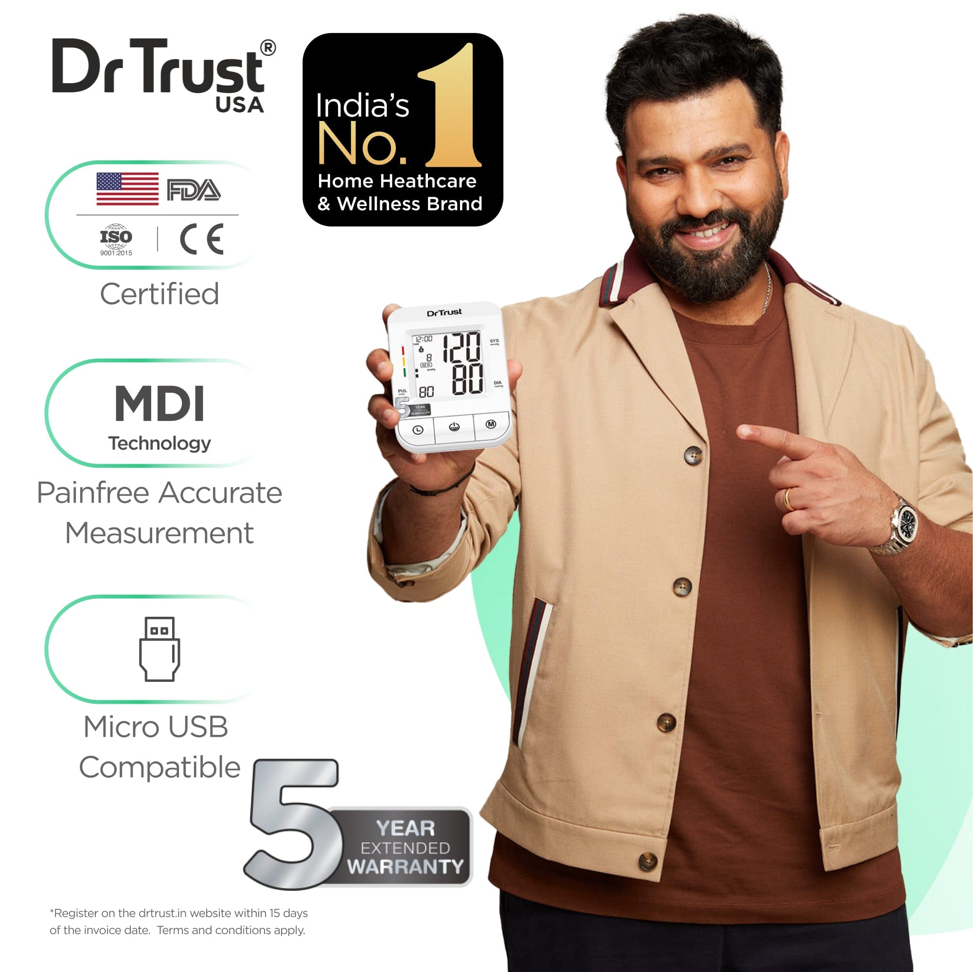 Dr Trust USA BP iCheck Pro Digital Blood Pressure Monitor - Accurate & Easy-to-Use Upper Arm Cuff for Home Health Monitoring - Ideal for Hypertension Patients & Senior Care