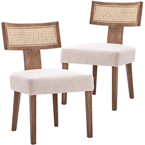 Cane Back, Beige Linen, Natural Wood