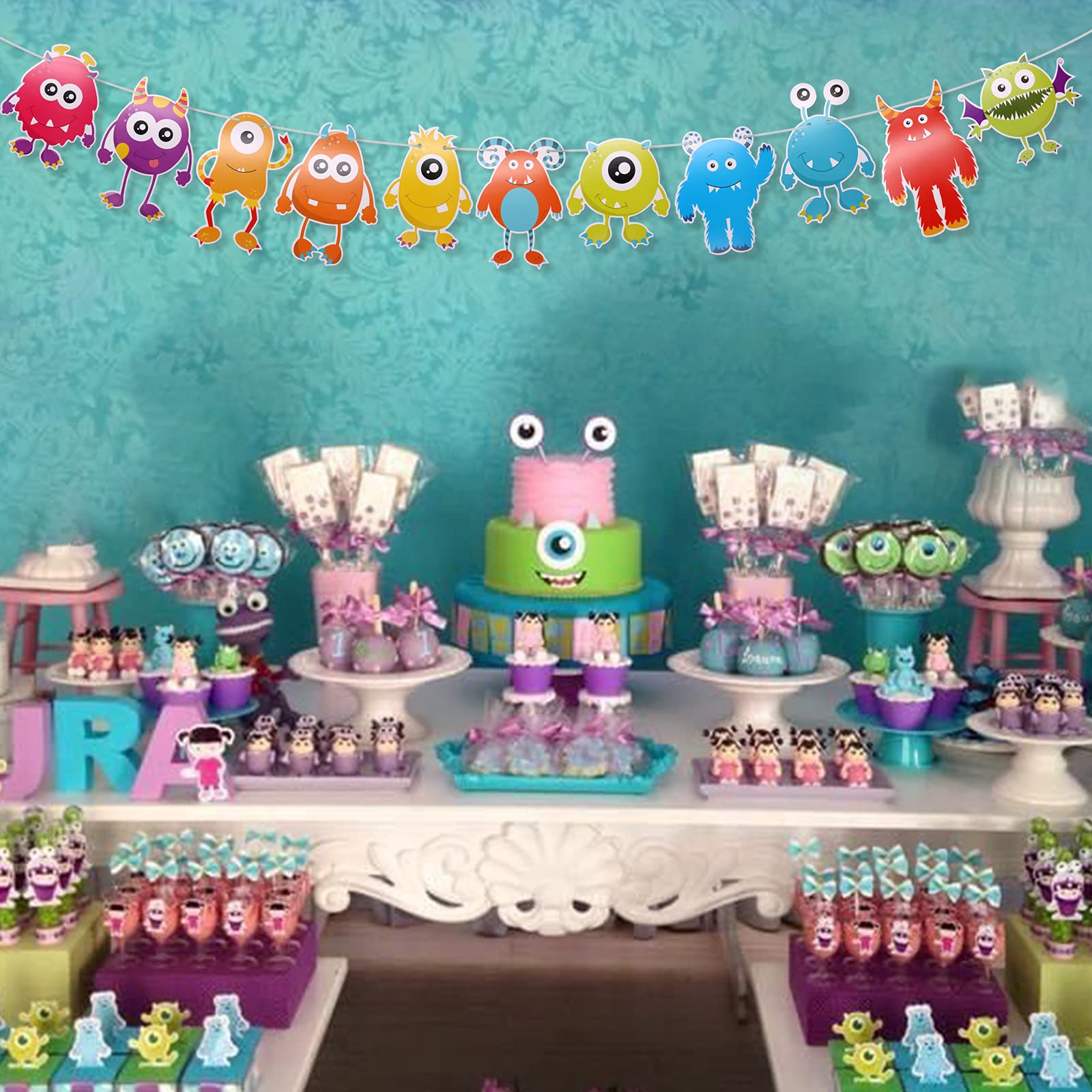 Little Monster Banner - Cute Cartoon Monster Garland for Monster Theme Birthday Party Decorations & Baby Shower Supplies | Perfect for Kids Room Decor, Classroom Parties, and Halloween Decorations