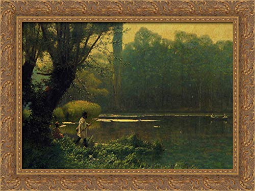 Jean Leon Gerome Summer Afternoon On A Lake 24x18 Gold Ornate Wood Framed Canvas Art - Perfect for Living Room, Bedroom & Office Wall Decor