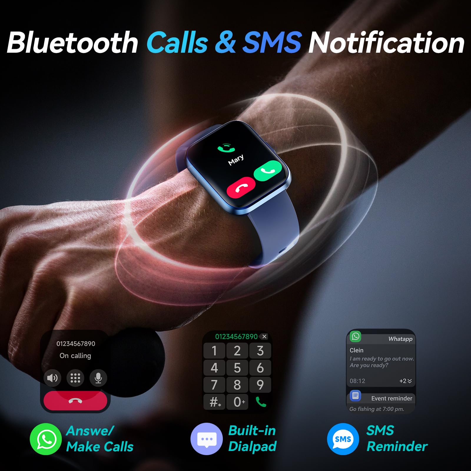 Fitpolo W208 Plus Smart Watch for Women - Compatible with Android & iPhone, Fitness Tracker, Heart Rate Monitor, Sleep Tracking (Dblue+White) - Perfect for Workouts, Running & Daily Activity Tracking
