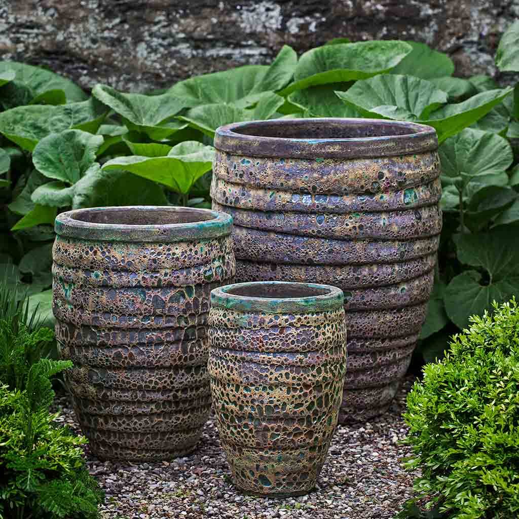 Campania International Guaracha Planter Set of 3 - Angkor Green Mist - Outdoor Garden Planters for Patio, Deck & Home Decor