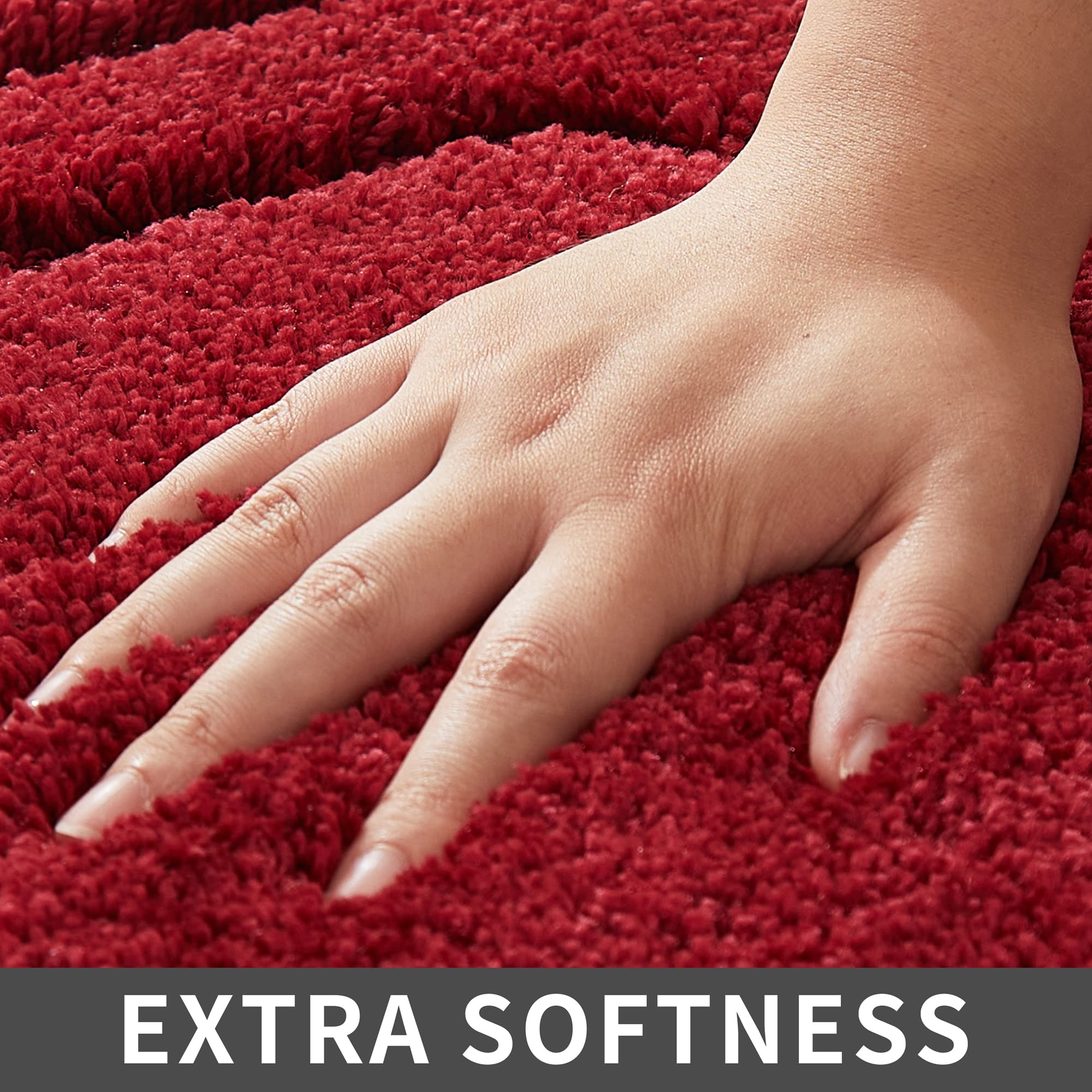 Extra Thick Non-Slip Bath Rugs Set - Super Soft Plush Shaggy Bath Mat with Water Absorbent Polyester for Bathroom, Bedroom & Living Room (Red, 17x27 Inches) - Perfect for Cozy Home Decor & Wet Floor Safety