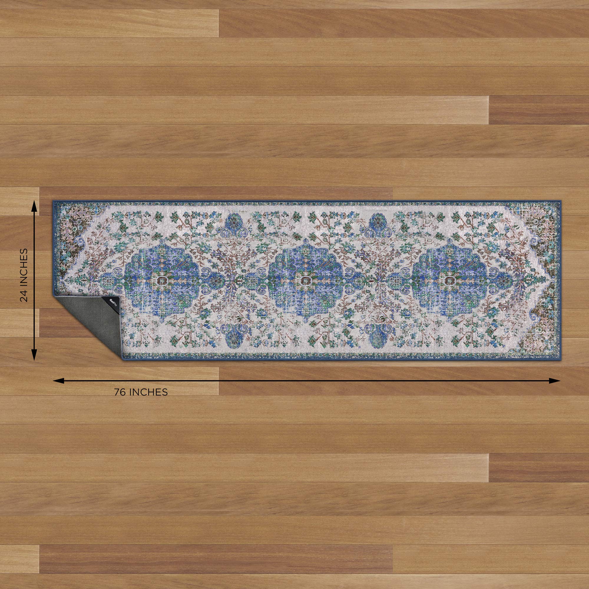 GelPro Nevermove Artisan Accent Machine-Washable Chenille Rug with GellyGrippers - 24x76 Inches, Taryn Dark Blue - Non-Slip Kitchen Mat for Hardwood Floors & High Traffic Areas