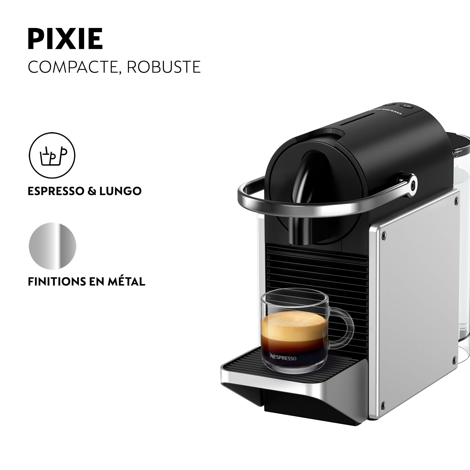 Magimix Nespresso Pixie Espresso Coffee Maker - Grey Metal (Model 11327) | Compact & Fast for Home, Office, or Travel Use