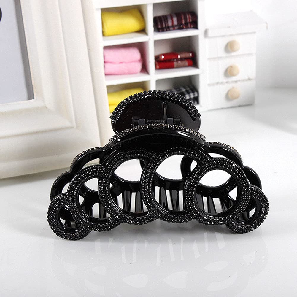 Fodattm Large Elegant Rhinestone Hair Claw Clips - Crystal Hair Clamps for Women | Perfect for Weddings, Parties & Everyday Glamour (Black)