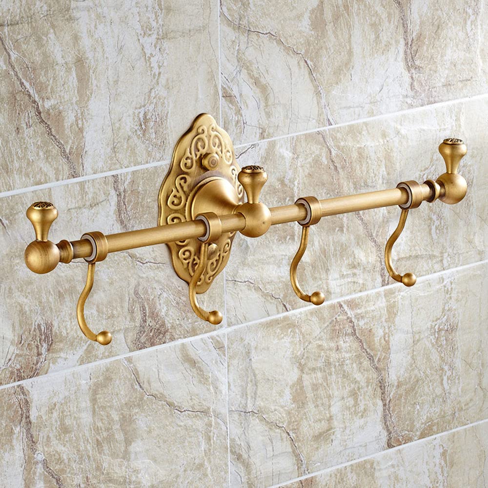 Vintage Brass Carved Wall-Mounted Towel & Paper Holder - Retro Bathroom Accessory with Hook - Perfect for Farmhouse, Rustic, and Victorian Style Bathrooms