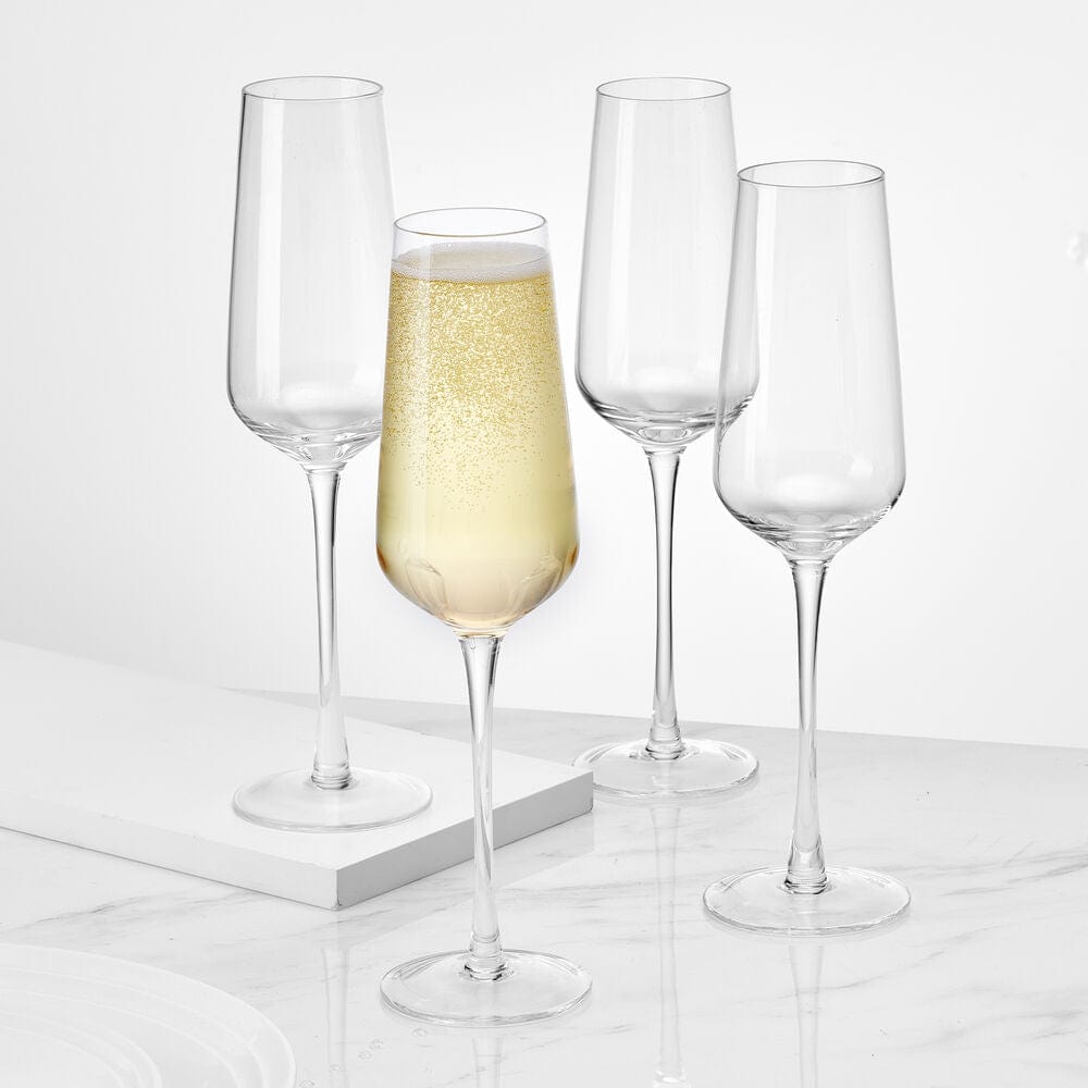 Premium Samantha Set of 4 Elegant Flute Glasses for Champagne, Wine & Cocktails - Perfect for Weddings, Parties & Special Occasions