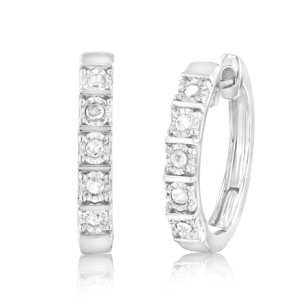 1/5 Carat Diamond Sterling Silver Hoop Earrings for Women - Perfect for Everyday Wear, Parties & Special Occasions
