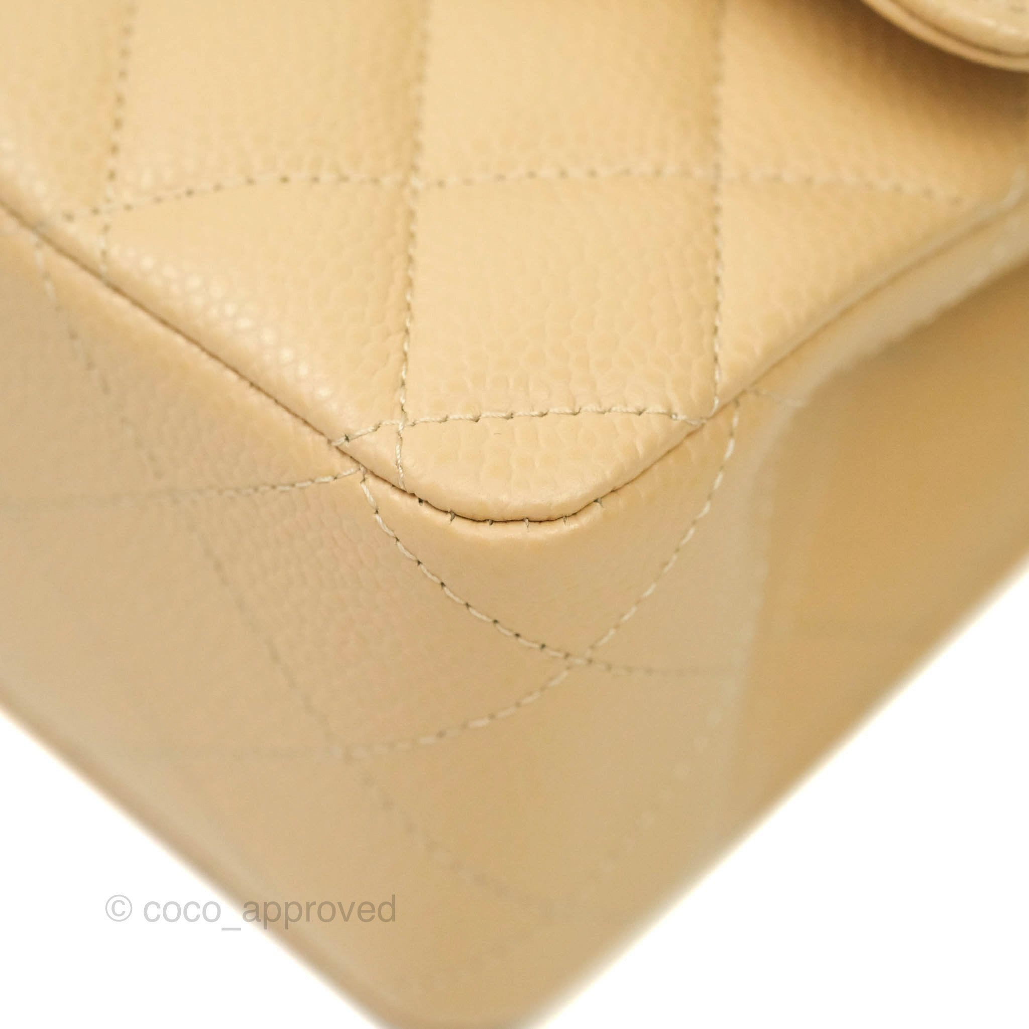 Chanel Classic M/L Medium Double Flap Bag in Beige Caviar Leather with Silver Hardware - Luxury Handbag for Women, Perfect for Work, Parties & Everyday Use