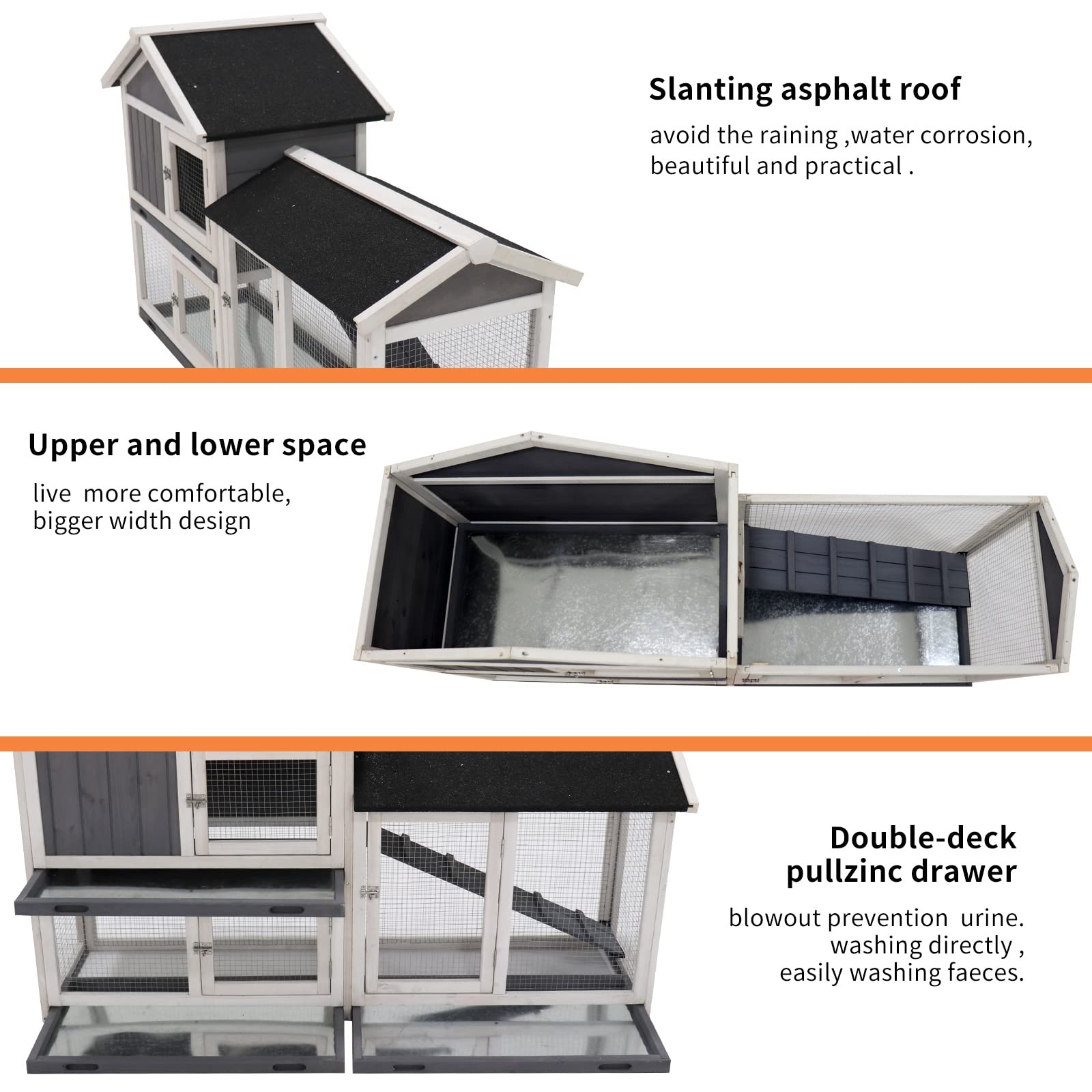 Premium Large Wooden Rabbit Hutch Cage - Indoor/Outdoor Bunny House with Removable Trays & UV Panel - Guinea Pig/Chicken Coop for Small Pets (Black) - Perfect for Backyard, Garden, or Patio Use