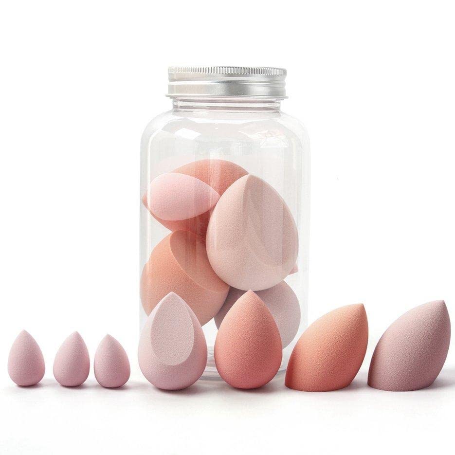 Facejewel Makeup Sponge Set - 4 Large & 3 Small Blending Sponges for Dry & Wet Use with Powder Puffs | Professional Cosmetic Sponge Combo for Flawless Foundation & Concealer Application