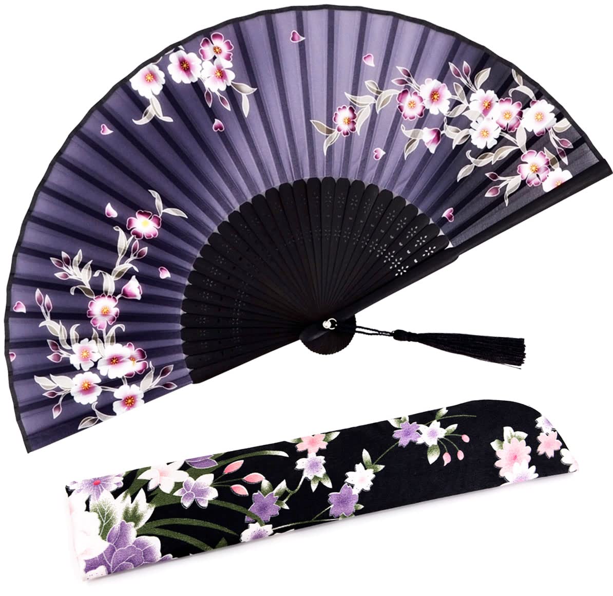 Amajiji Vintage Style Folding Hand Fan for Women - Chinese Japanese Bamboo Silk Handheld Fan for Wedding, Party, Dance Performance - Elegant Decorative Gift for Special Occasions (AM-09) | Perfect for Summer Cooling, Cultural Events & Photo Props