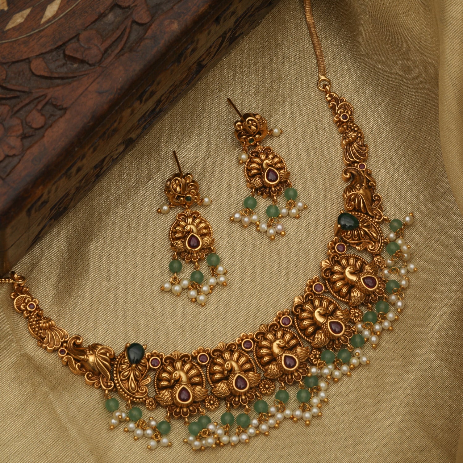 Mayura Antique Necklace Set - Vintage Indian Jewelry for Women, Handmade Ethnic Pendant Necklace with Matching Earrings - Perfect for Weddings, Parties & Cultural Events