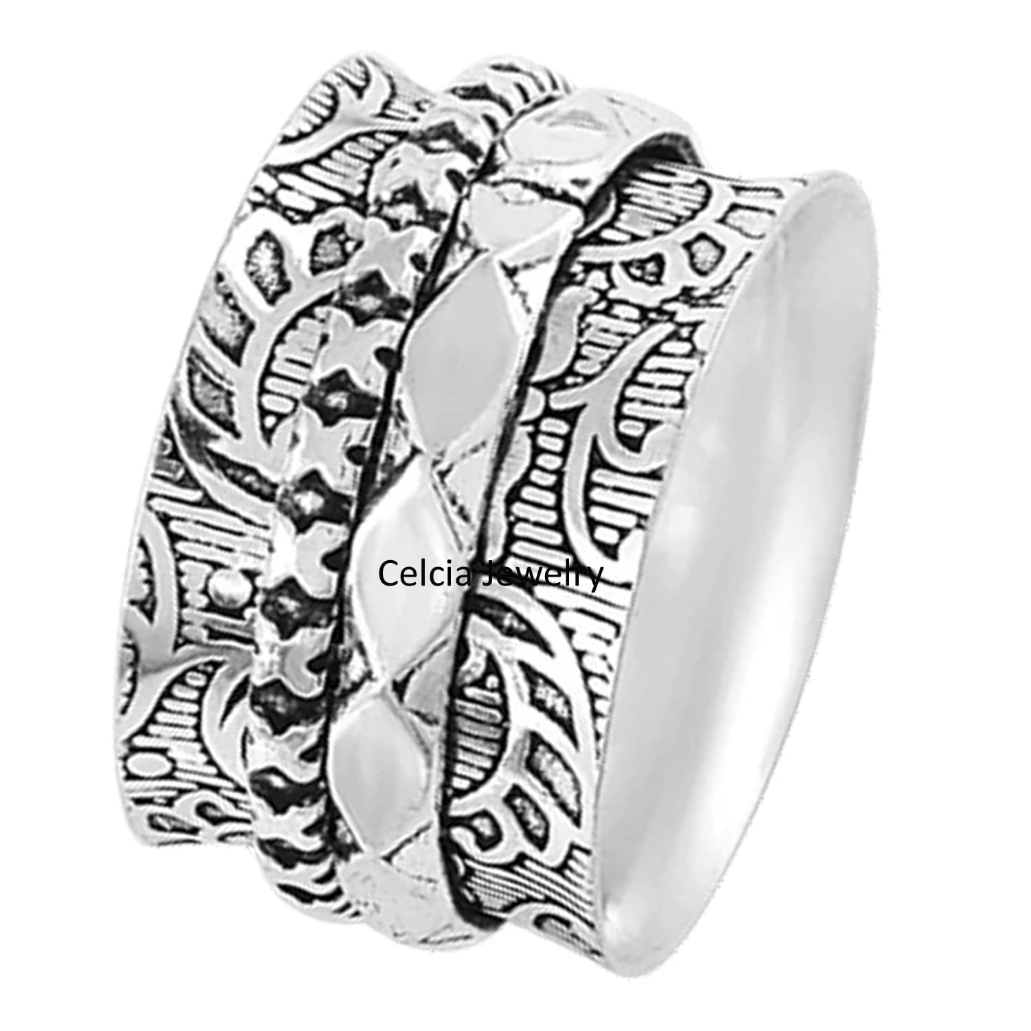Handmade Sterling Silver Spinner Ring - 925 College Promise Band, Unique Designer Jewelry for Women & Men, Free-Style Spinning Fashion Ring (Size 7) - Perfect for Stress Relief, Fidgeting, and Stylish Everyday Wear